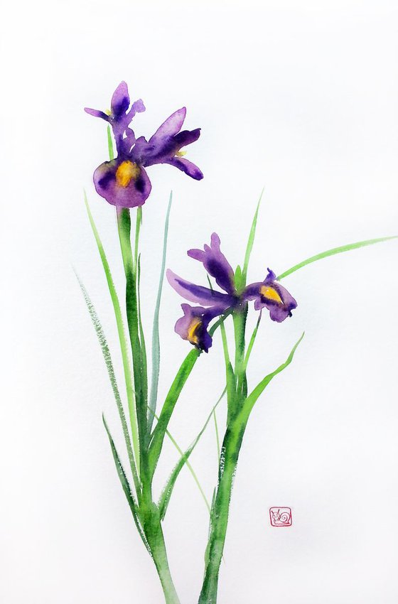 !!! SPRING SALE !!! - Purple Iris Watercolor #3 - botanical - art  - purple