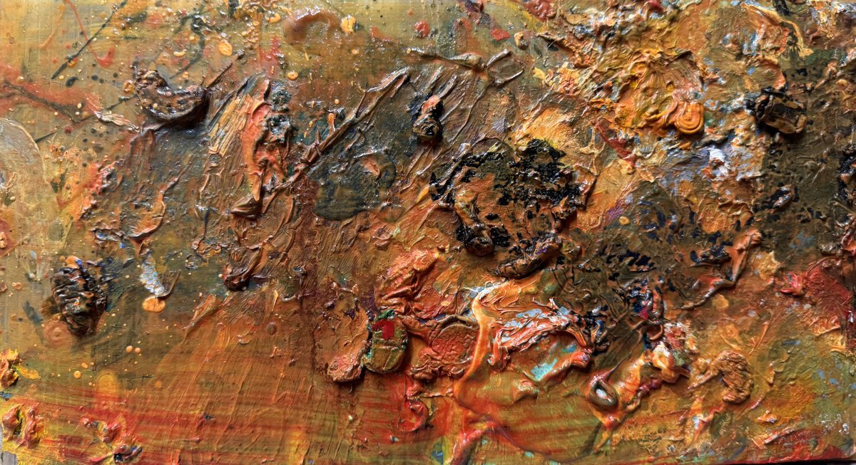 Expressive Abstract Oil Painting By Altin Furxhi, 16 X 9, Gold Abstract 23 X40, Original Artwork