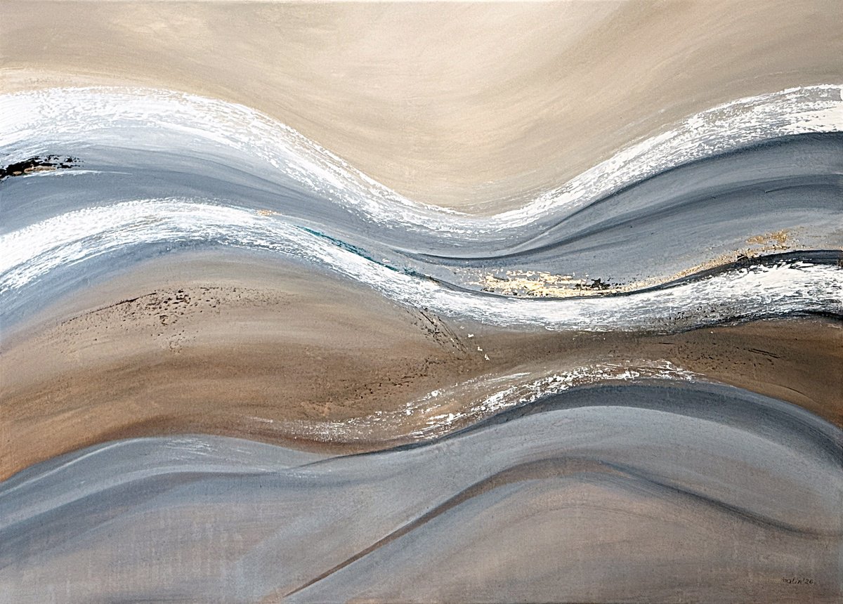 Interwoven Currents. Neutral Beige Grey Gold By Tatiana Malinovscaia, 47 X 33, Artwork For Sale On Artfinder