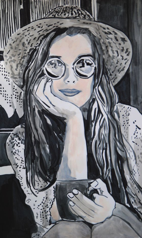 Girl with sunglasses / 50 X 30 cm