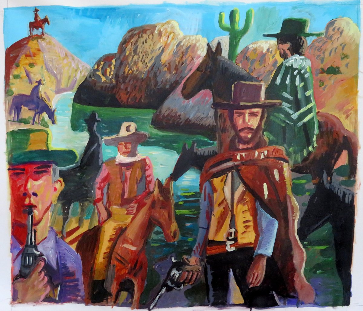 Illustrative Portrait Acrylic Painting By Stephen Abela, 33 X 27", A Donde Vas?, Original Artwork