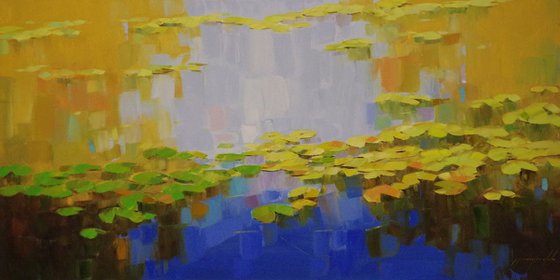 Waterlilies, Large Original oil Painting, Portrait Orientation,  Impressionism, Handmade artwork, One of a Kind