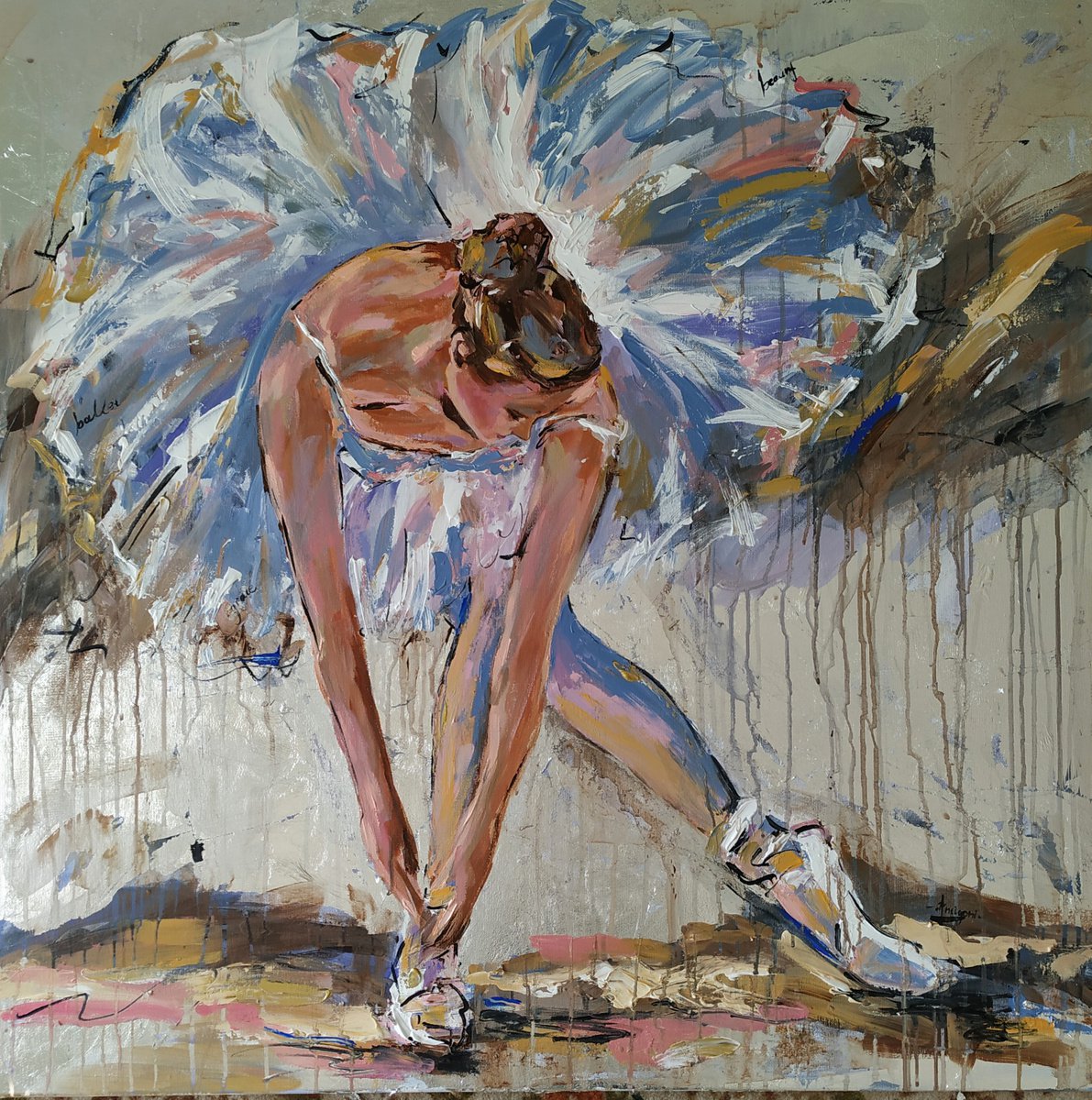 Magic Time  III- Ballerina painting-Ballet painting by Antigoni Tziora