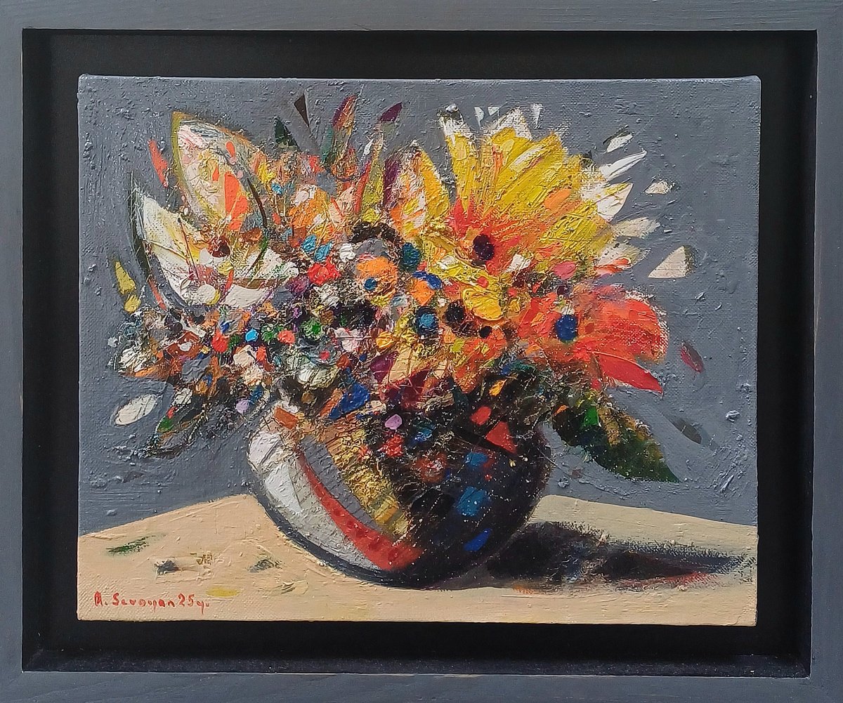 Abstract Botanical Oil Painting By Aram Sevoyan, 14 X 11, Colors Of The Wild Garden, Original Artwork