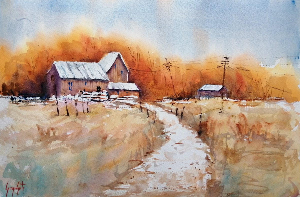 Impressionistic Watercolour , Countryside Landscape 20 By Giorgio Gosti, 21 X 14, Artwork For Sale On Artfinder