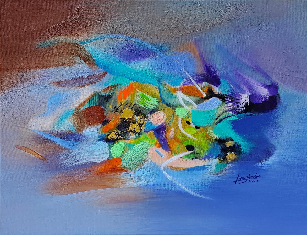 Abstract Acrylic Painting By Liang Hailun, 26 X 20", N°228, Original Artwork