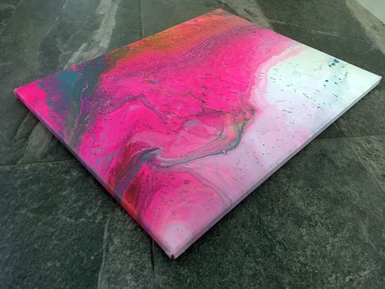 "Pink Tsunami" - Original Abstract PMS Fluid Acrylic Painting - 16 x 20 inches