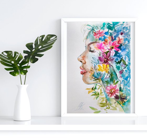 Woman watercolor art
