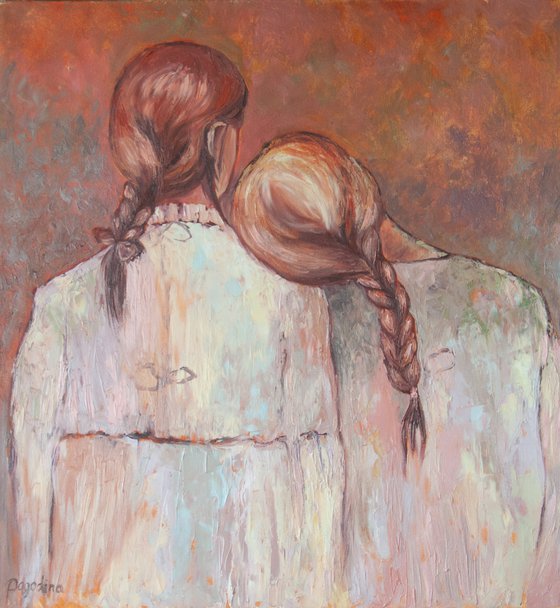 Silence Love - Original Oil Painting Faceless Girls Portrait