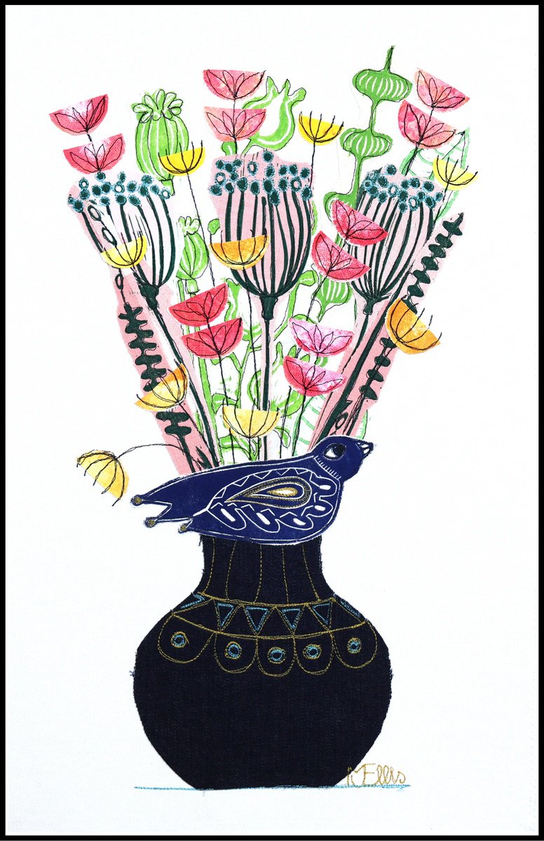 Still Life Collage By Mariann Johansen-Ellis, 12 X 20", Summer Memory, Original Artwork