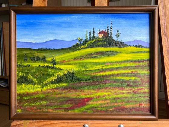 Tuscany. Poppy Field. original oil painting