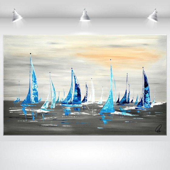 Blue Sails II - Abstract Seascape - Acrylic Painting - Canvas Art- Blue Wall Art