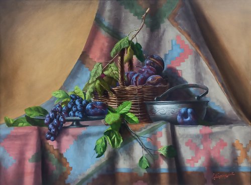 Still life with plums and grapes by Arayik Muradyan