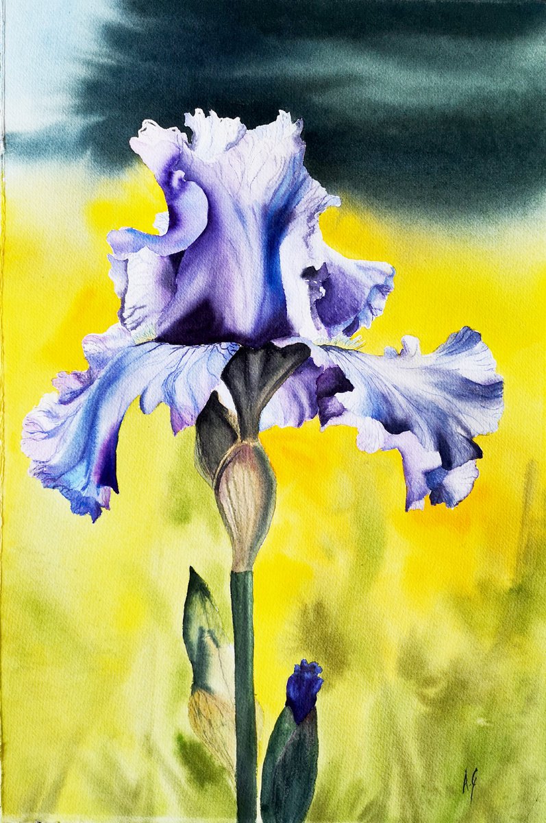 Impressionistic Botanical Watercolour By Aneta Gajos, 15 X 22, The Blue One, Original Artwork