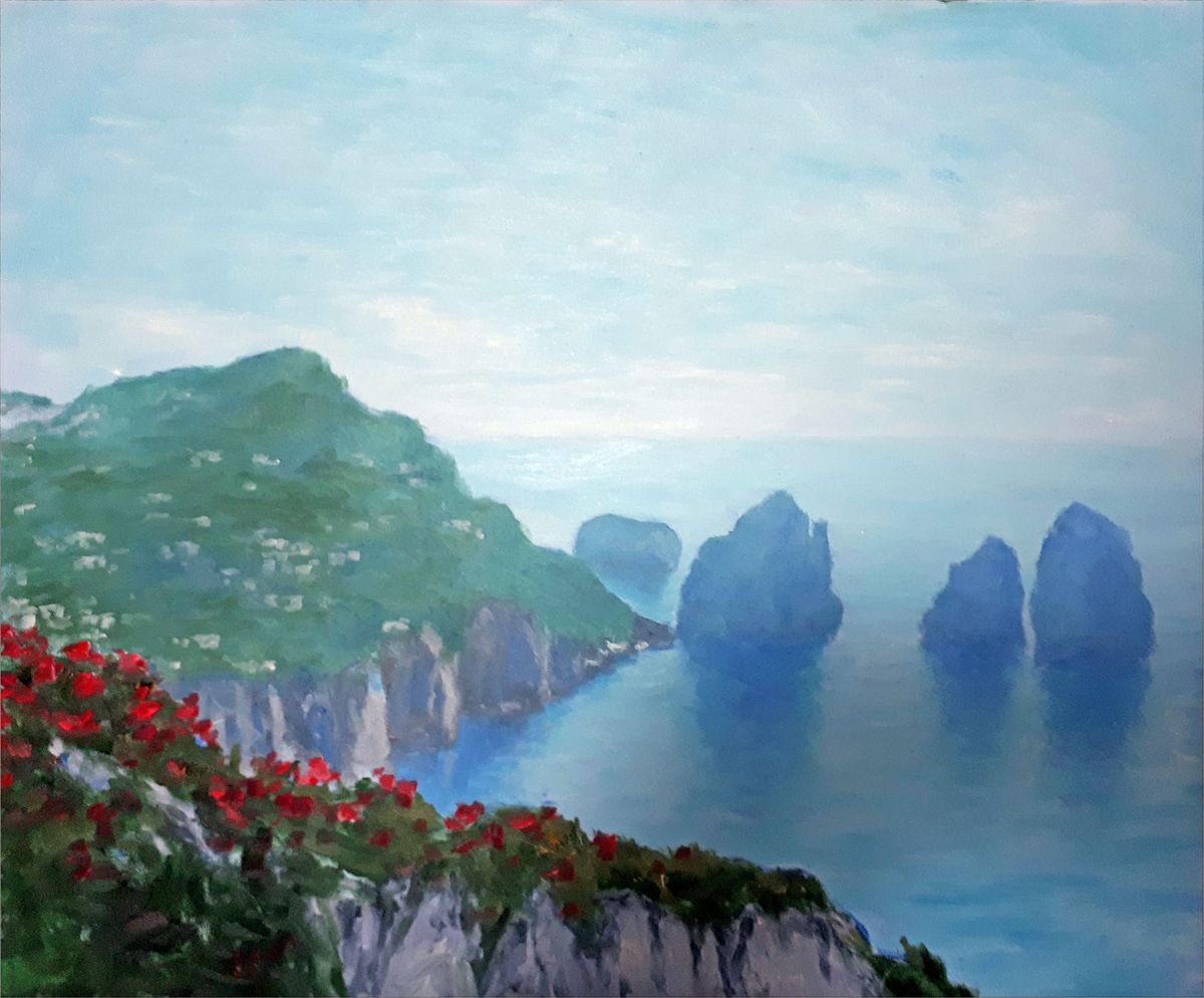 Expressive Botanical Oil Painting By Colin Ross Jack, 24 X 20, Rocks Off Capri, Original Artwork