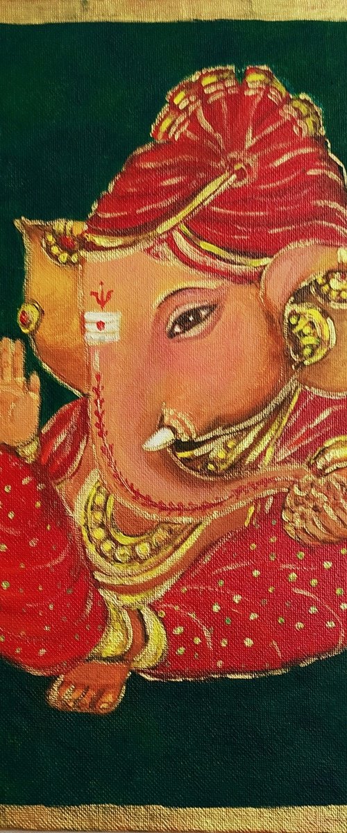 Cute Baby Ganesha with a red turban by Asha Shenoy