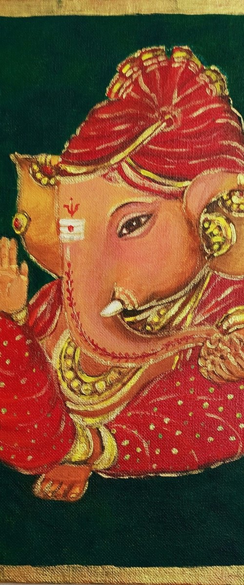 Baby Ganesha with a red turban by Asha Shenoy