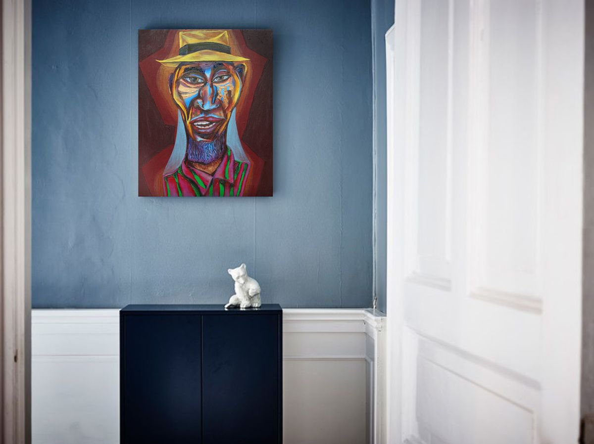 Abstract Portrait Acrylic Painting By Kimi Kaa, 21 X 26", Sonny Rollins (Jazz Series), Original Artwork