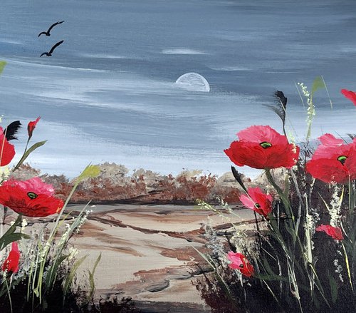 Red Poppies on a Panoramic Canvas by Marja Brown