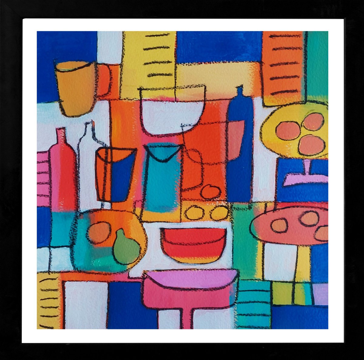 Abstract Still Life Acrylic Painting By Jan Rippingham, 12 X 12, Still Life With Blue Jug Iii, Original Artwork