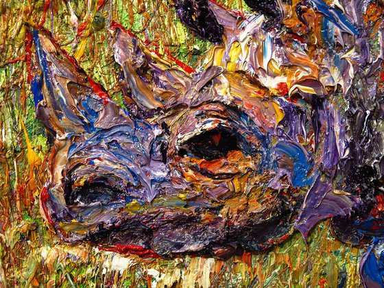 Original Oil Painting Animals Expressionism Impressionism Rhino Abstract Wild
