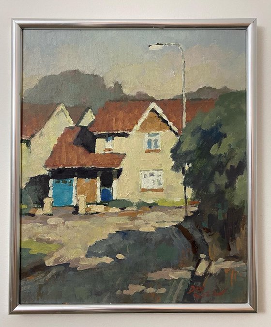 Original Oil Painting Wall Art Artwork Signed Hand Made Jixiang Dong Canvas 25cm × 30cm Nice Neighborhood small building Impressionism