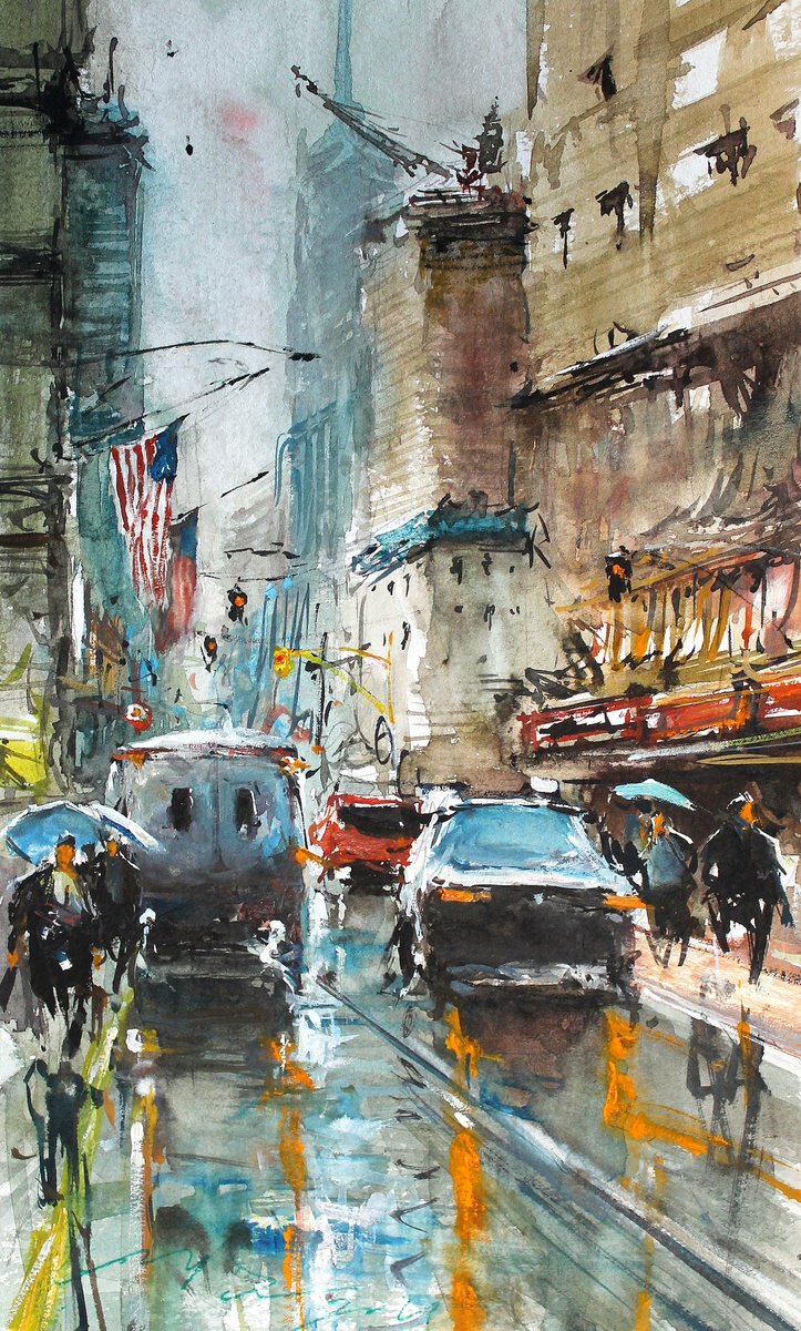Impressionistic Botanical Watercolour By Maximo Damico, 7 X 12", Fifth Avenue, Original Artwork