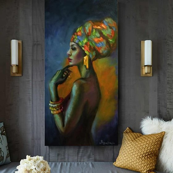 RESERVED Meditativeness Beautiful Woman Portrait African Style Black Beauty