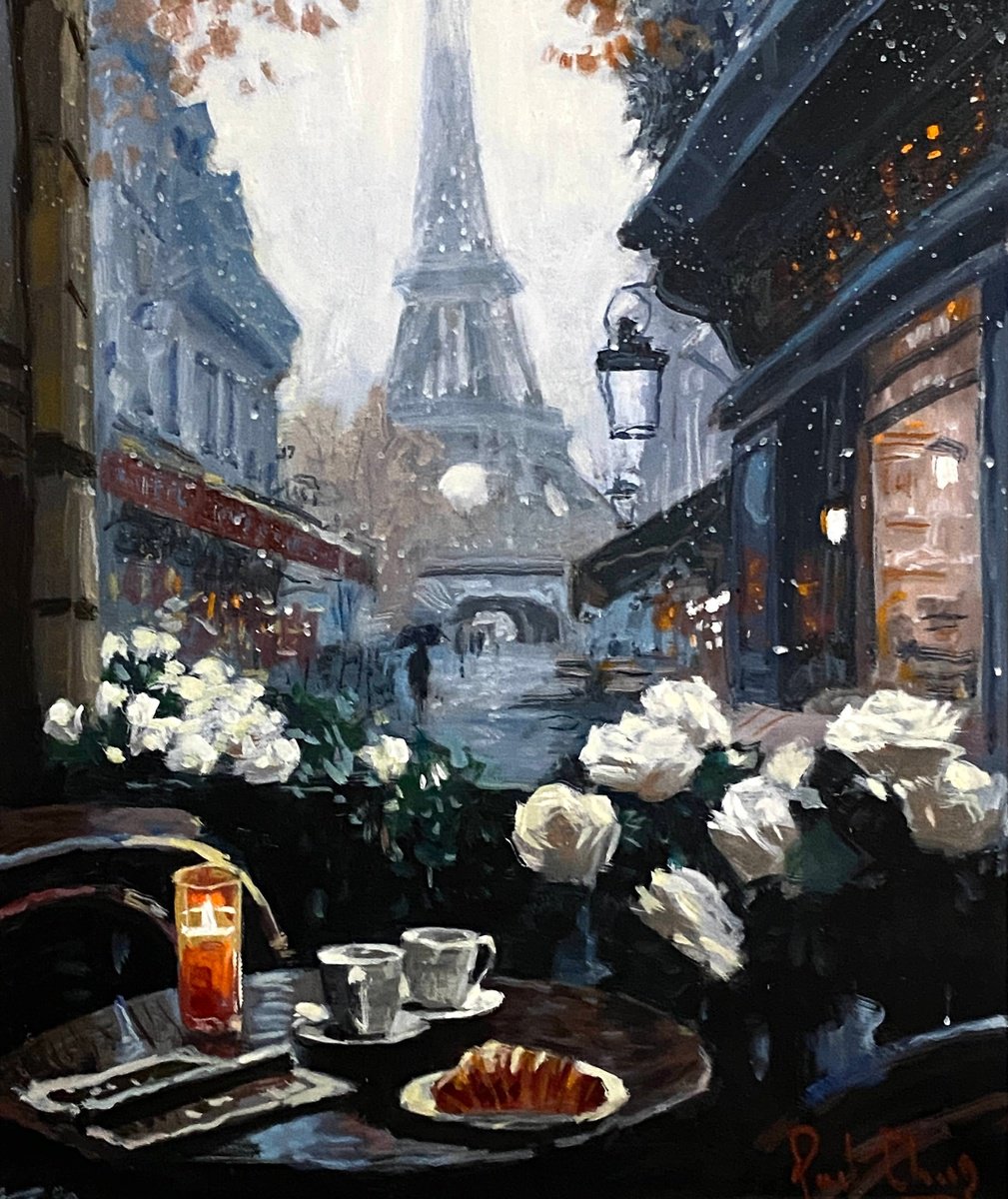 Impressionistic Cityscapes Acrylic Painting By Paul Cheng, 20 X 24", Whispers Of A Parisian Morning, Original Artwork