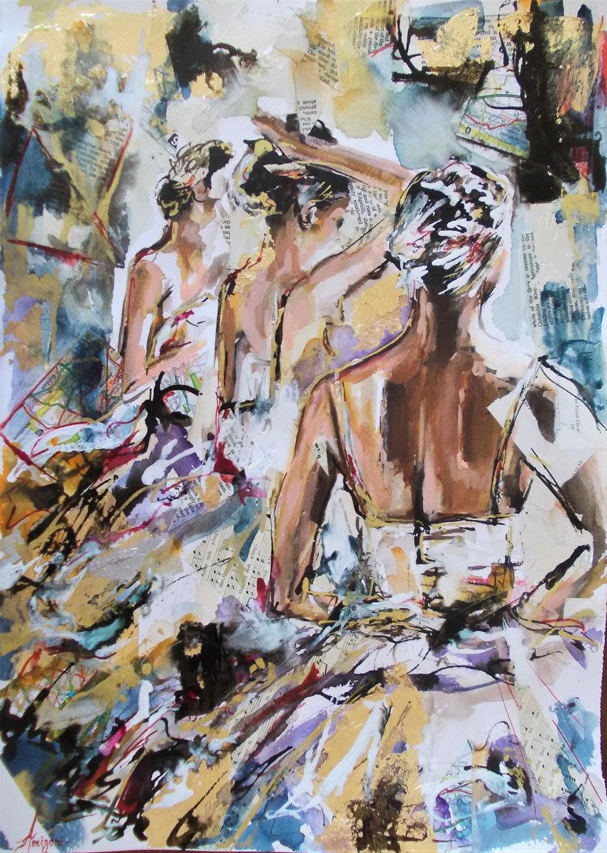 Emphasis - Ballerina Watercolor Mixed Media Painting by Antigoni Tziora