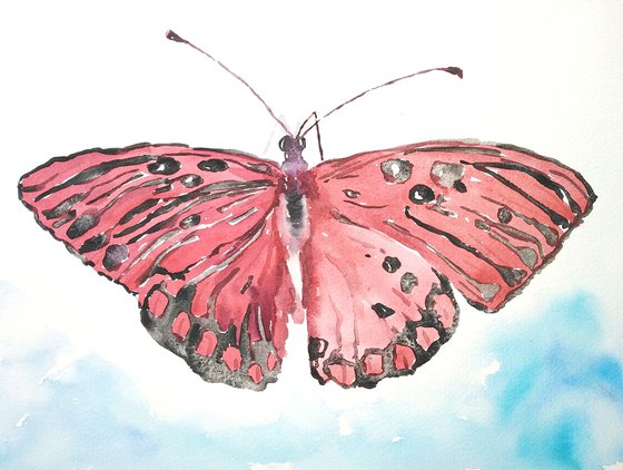 Red butterfly artwork, watercolor illustration