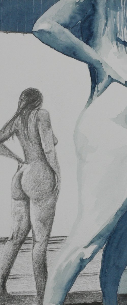 Blue Nude with Mirror by Bart Demeestere