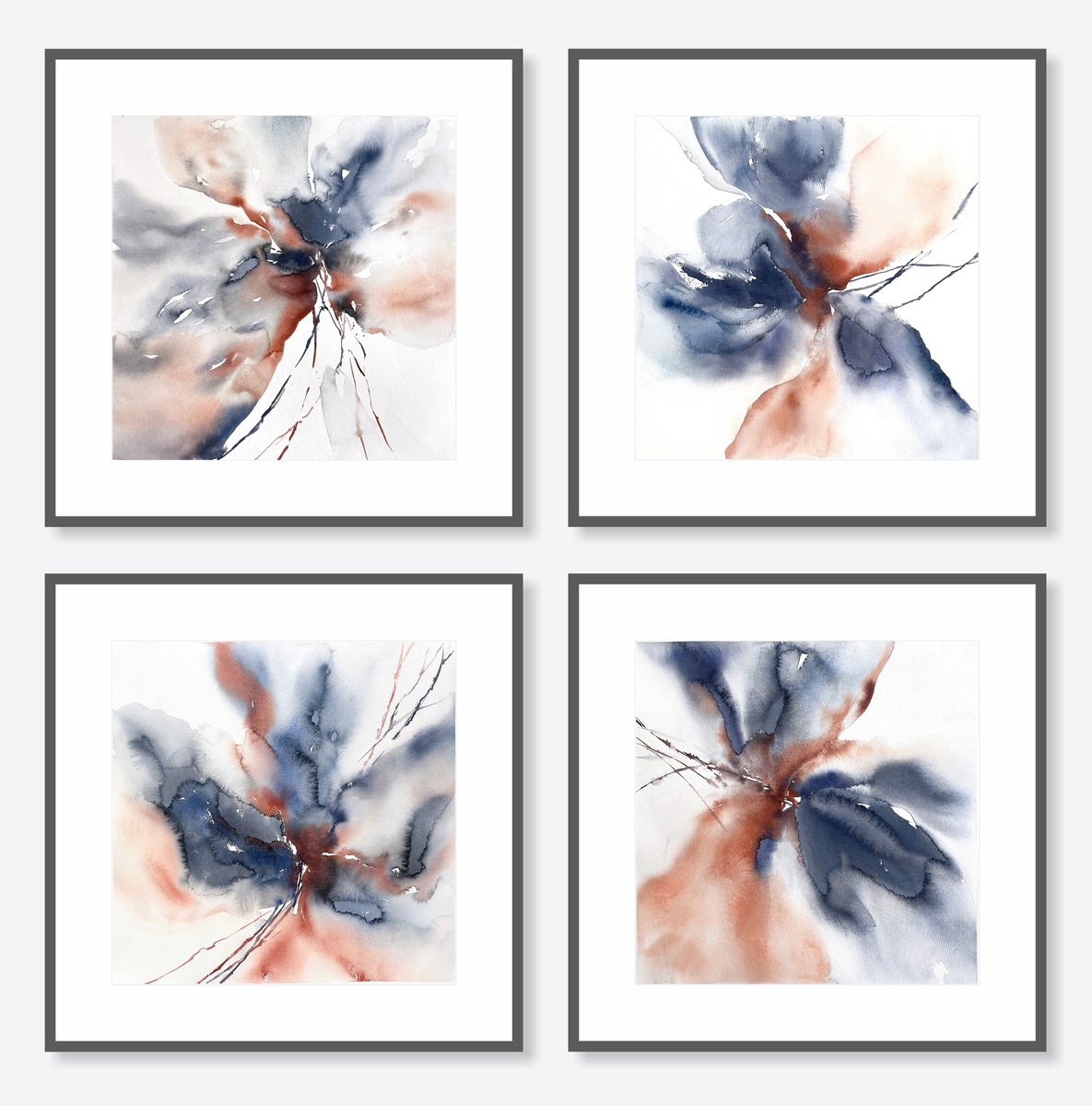 Abstract flowers set of 4 by Olga Grigo