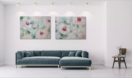 Flowers horizontal art. Abstract flowers Paintings.