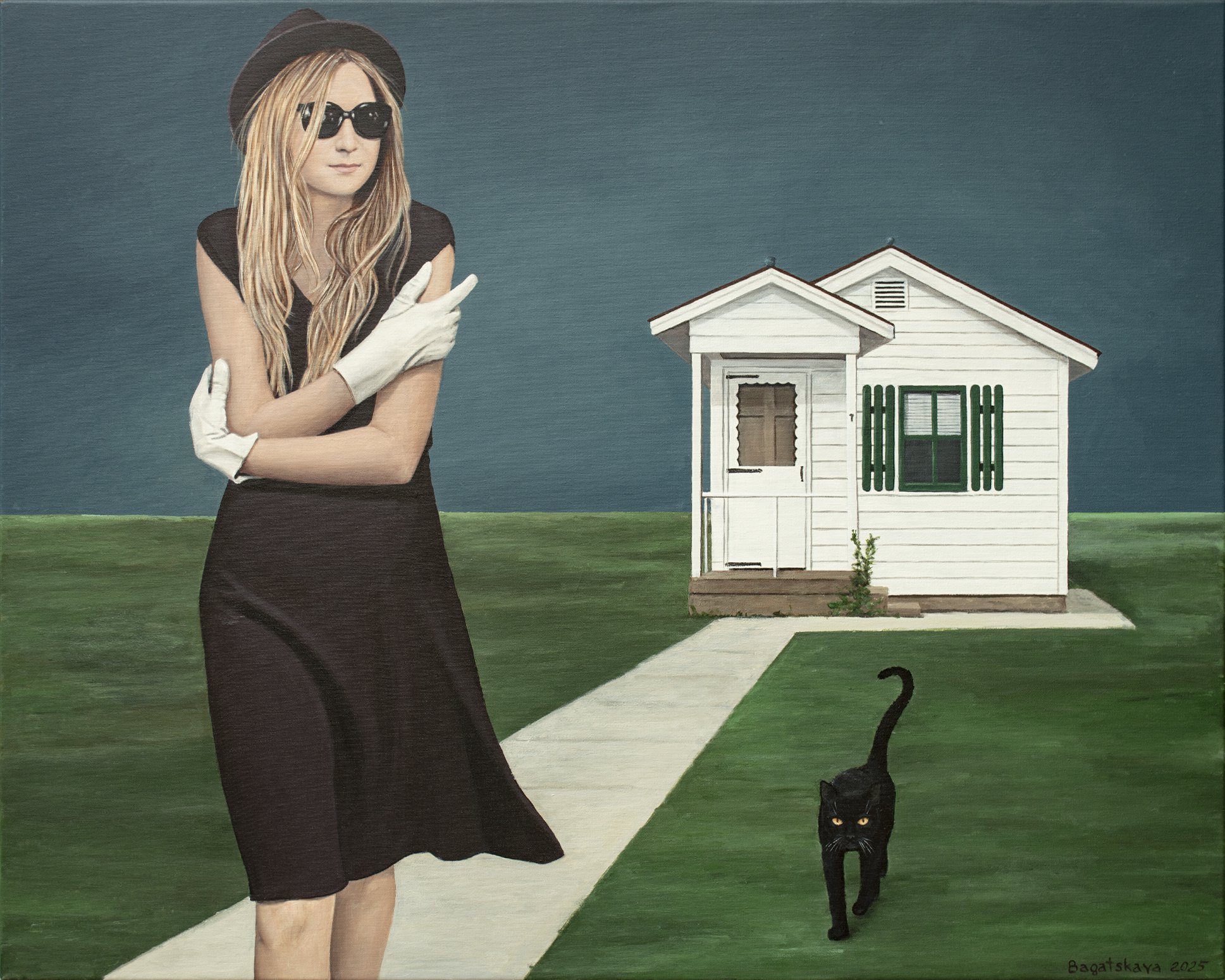 Photorealistic Portrait Acrylic Painting By Nataliya Bagatskaya, 39 X 31", House Of The Black Cat, Original Artwork