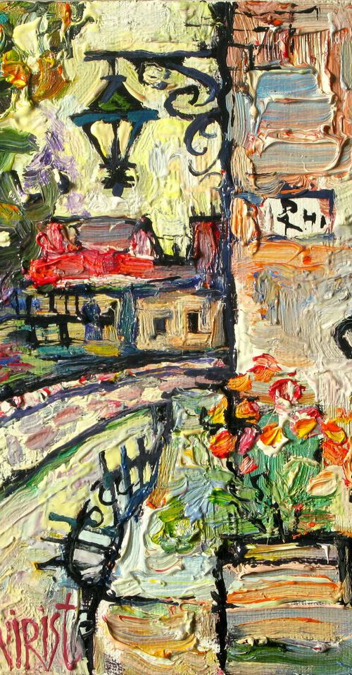 Fence, lantern and corner of the house. by Nikifor Swiristuhin