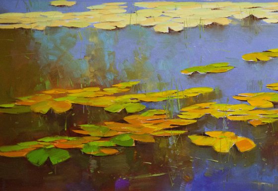 Waterlilies Pond, Large Original oil Painting, Impressionism, Handmade artwork, One of a Kind