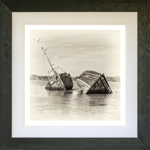 Pin Mill Wreck X2 (B&W) Framed by Michael McHugh