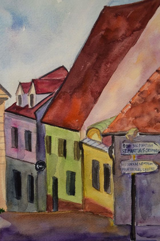 Slovakia Bratislava ORIGINAL watercolor painting, travel city gift, Europe cityscape, plein air artwork