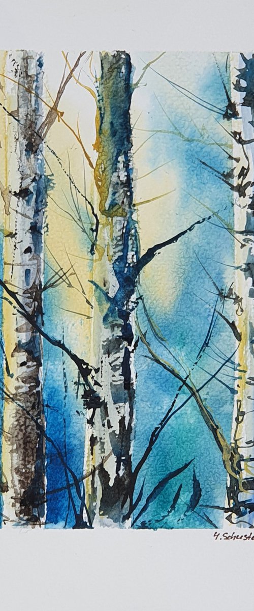 6/20 ORIGINAL WATERCOLOR painting. Trees series by Yulia Schuster