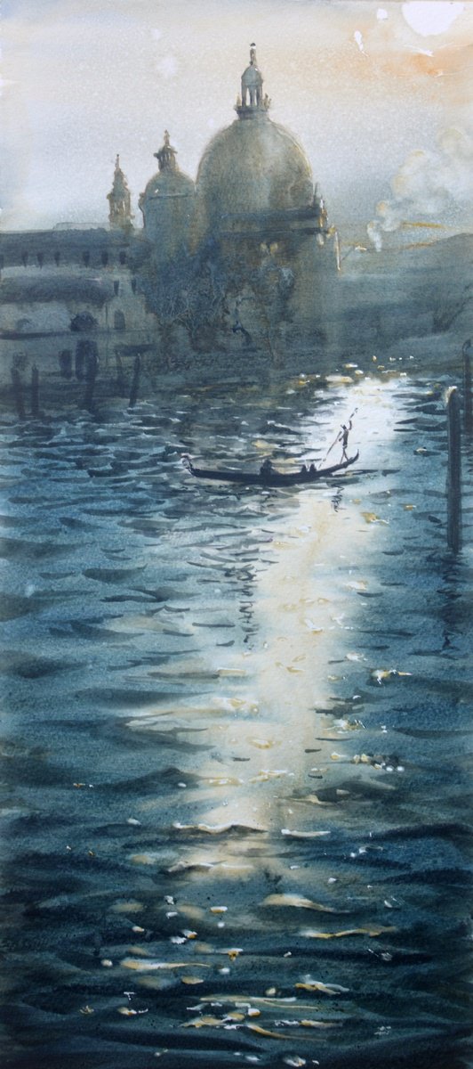 Subtle colors of Venice sundown 21x47cm 2023 by Nenad Kojic watercolorist