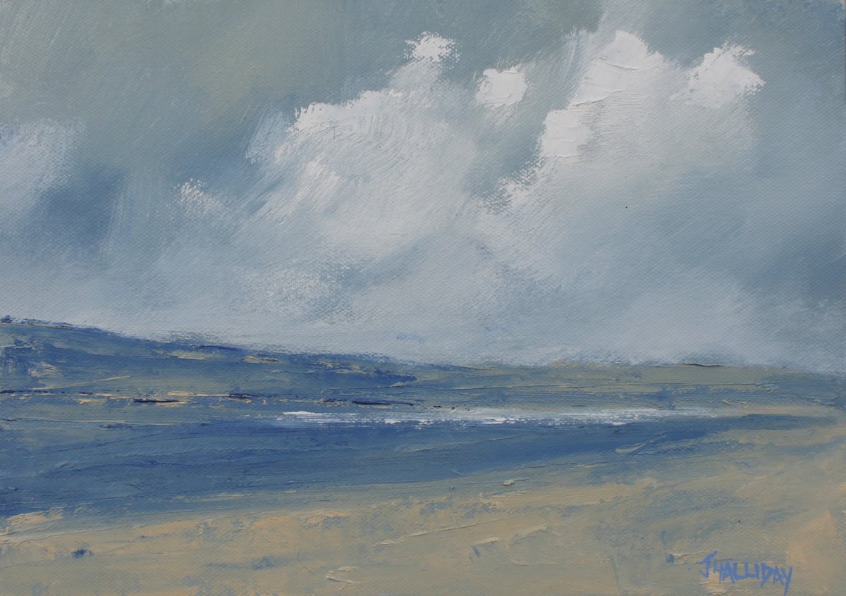Impressionistic Landscape Oil Painting By John Halliday, 12 X 8, Coast With Clouds, Ireland, Original Artwork
