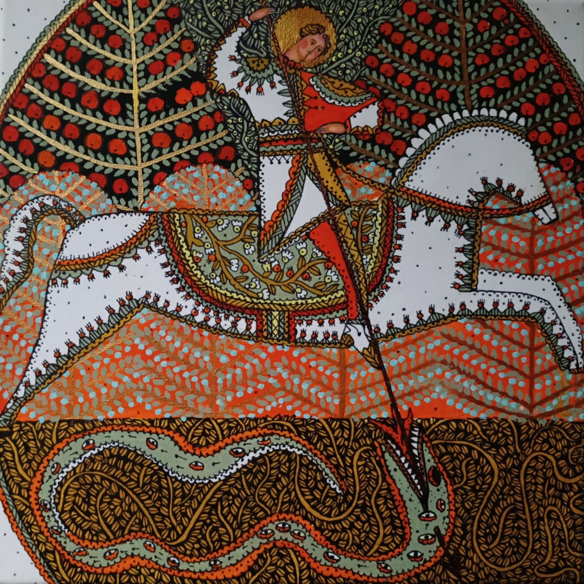 Naive Portrait Acrylic Painting By Tetiana Osadchuk, 12 X 12", The Power Of Light, Original Artwork