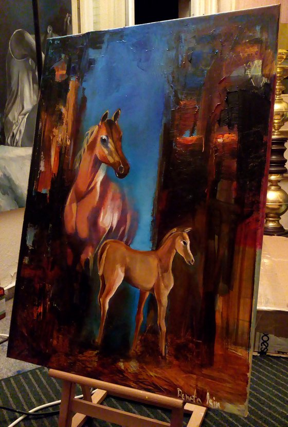 Horses Family  - Original Oil Painting