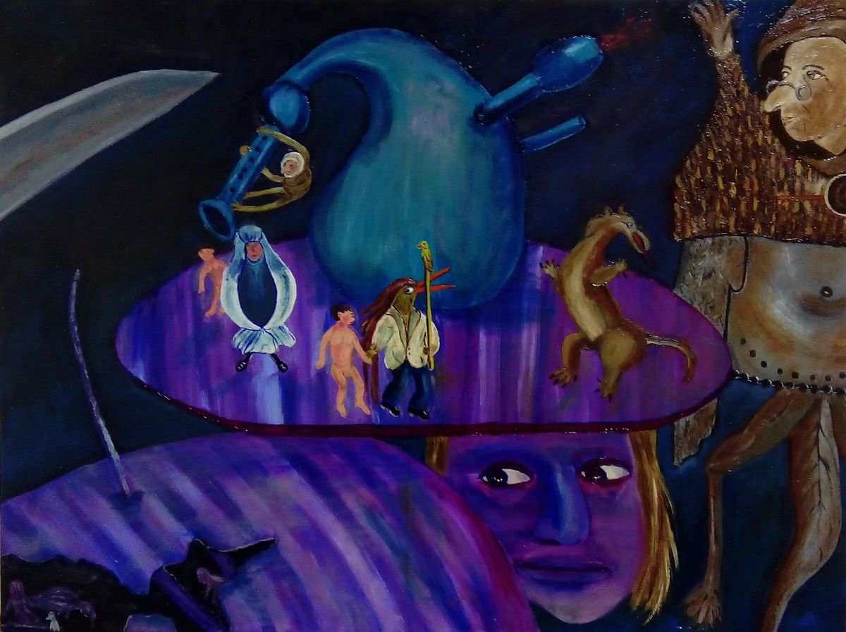 Surrealistic Abstract Oil Painting By Corinne Hamer, 32 X 24, The Hat Man, Original Artwork