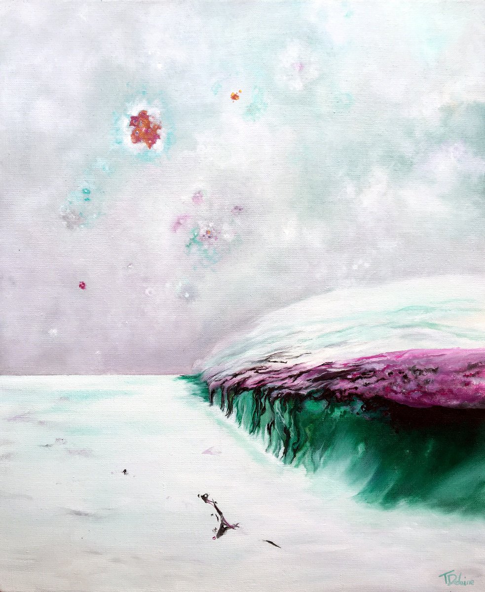 Organic Abstract Oil Painting By Theophile Delaine, 20 X 24", Balade Au Bout De L