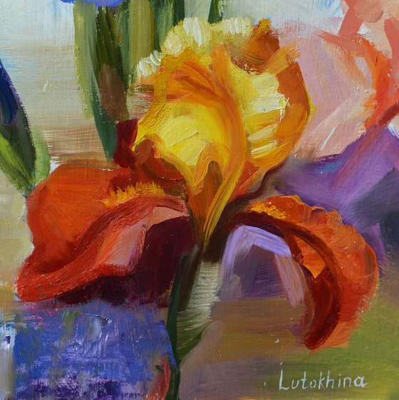 Floral painting "Irises  Flowers" or "Colorful irises"