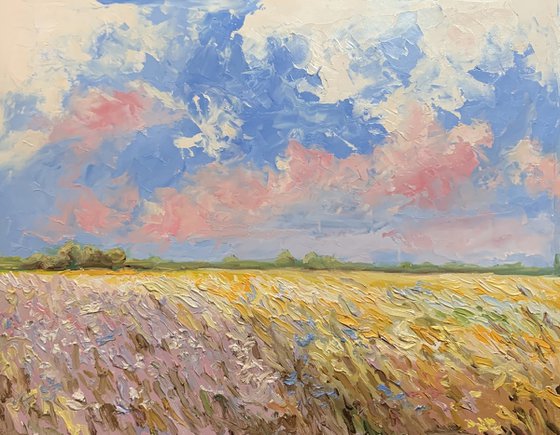 Pastel Sky Field Landscape.