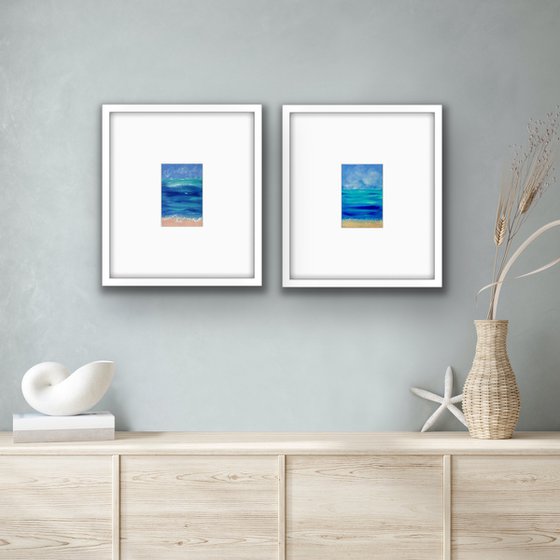 Seascape diptych oil paintings - Set of 2 small canvas - Ocean miniatures (2021)