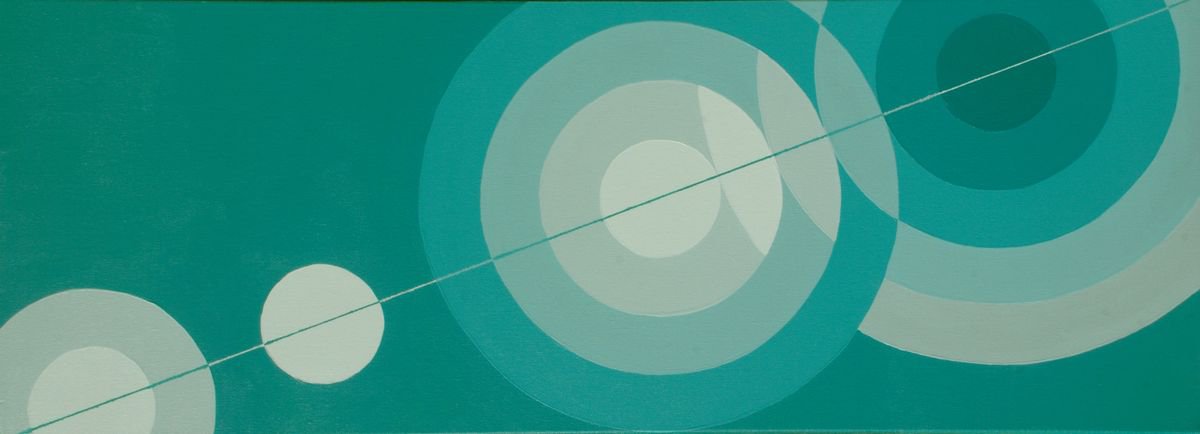 Geometric Abstract Acrylic Painting By Stephen Beer, 31 X 12", Geometric 015 - 2+1+4+5 Circles, 4 Centimetres, 20 Degrees, Artfinder